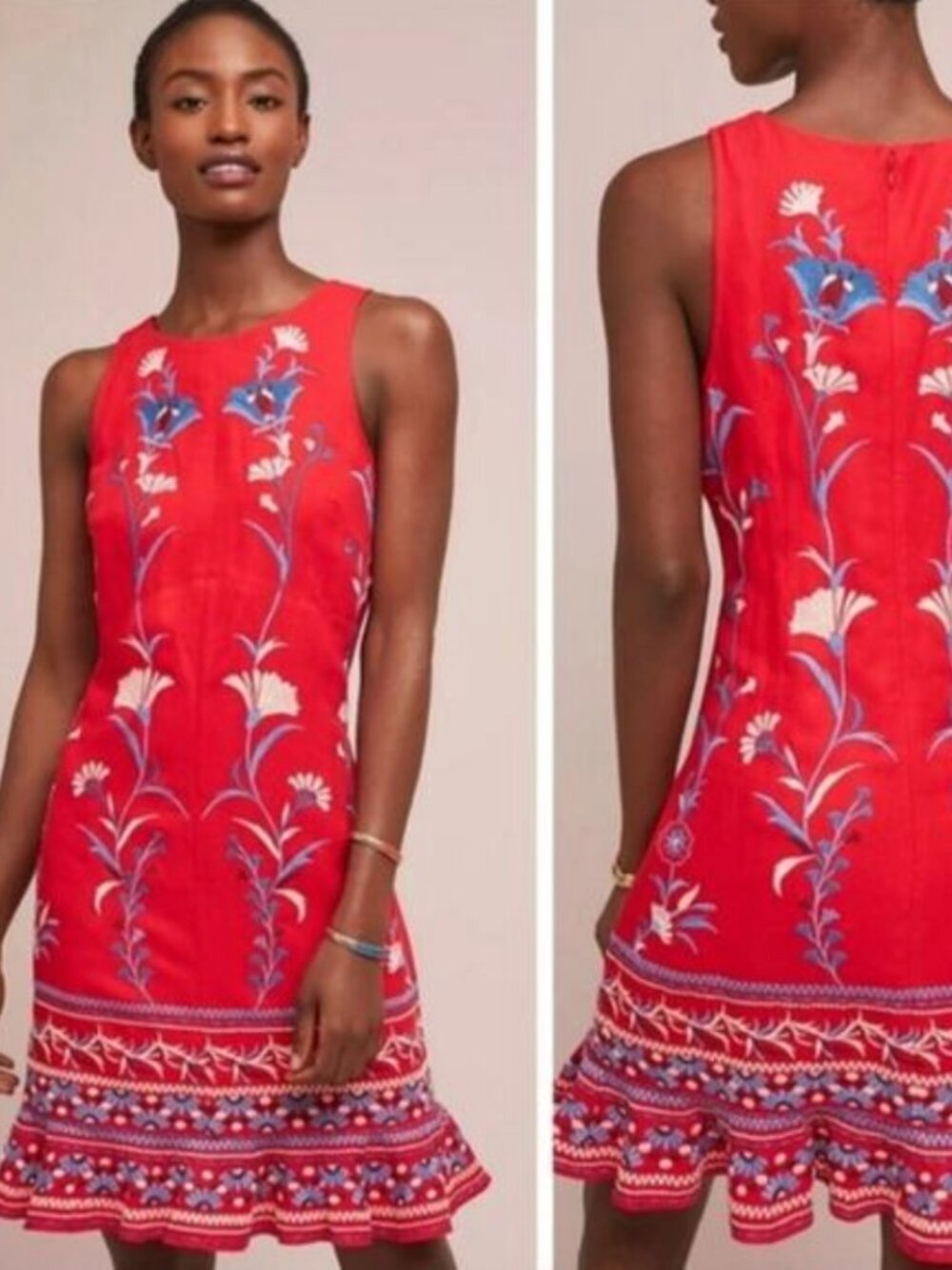 Anthropologlie Akemi + Kin Lila Embroidered Shift Dress in red